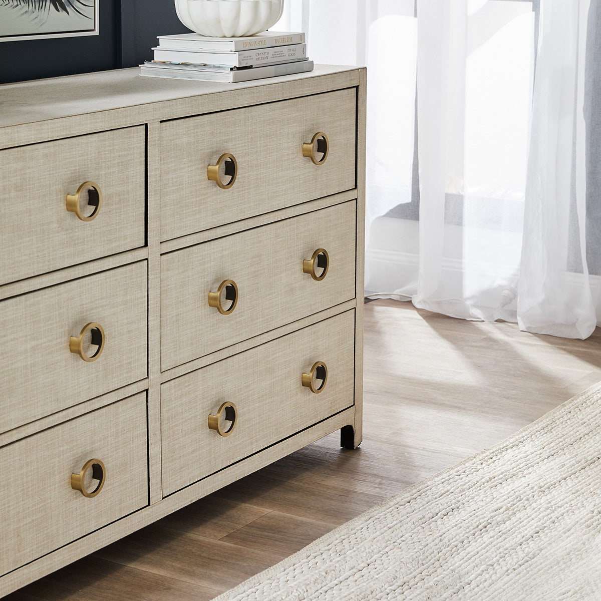 ASTLEY 6 DRAWER UPHOLSTERED NATURAL CHEST NATURAL