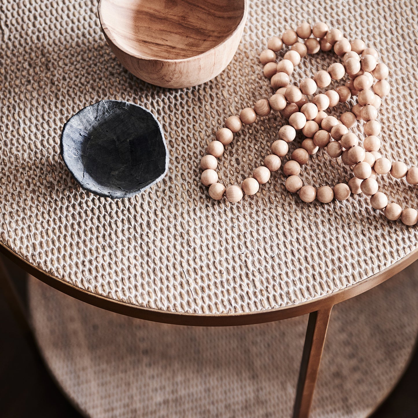 MANHATTAN RATTAN ROUND LAMP TABLE GOLD
