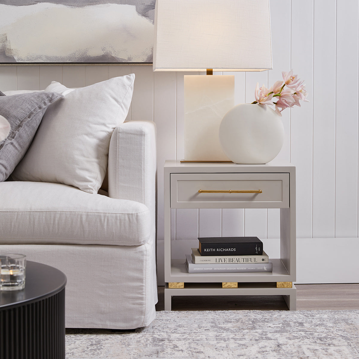 PEARL BEDSIDE TABLE SMALL GREY